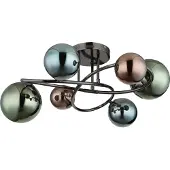Globo Zwarte plafondlamp Riha gekleurd glas 6-lichts