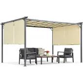 Garden Point Crèmekleurige pergola voor terras Seville 3x4 m met gordijnen