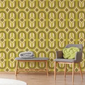 Overig Fotobehang Seventies - Groen - Beige - 2,70m X 419cm