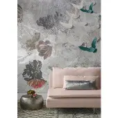 Overig Fotobehang Vanilla Lime Kraanvogels En Bloemen Blauw - 2,70m X 300cm