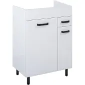 Royo Wastafelonderkast Ava 60cm - Wit Hoogglans - Met 1 Lade - Met Zwarte Handgrepen En Poten