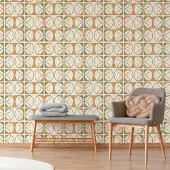 Overig Fotobehang Seventies - Oranje - Beige - Groen - Zwart - 2,70 M X 186 Cm