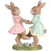 Clayre & Eef Decoratie Beeld Konijnen 8x3x8 cm Beige Kunststof