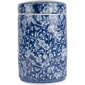 Clayre & Eef Vaas met Deksel Ø 9x14 cm Blauw Keramiek