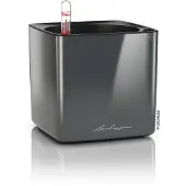 Lechuza CUBE Glossy 14 - Plantenbak - met uitneembare binnenbak - met bewateringssysteem - ALL-IN-ONE set met LECHUZA-PON - antraciet hoogglans