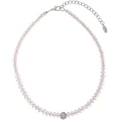 Behave – Ketting roze glaskralen – 44 cm met kristal bal – elegante stijl