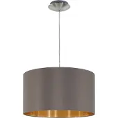Eglo moderne lamp met stoffen kap, model MASERLO, afwerking: nikkel, mat. Kap: cappuccino/goud. Fitting: E27, max. 1x60W