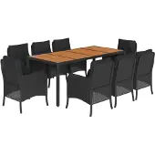 vidaXL 9-delige Tuinset poly rattan zwart