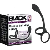 Black Velvets – Siliconen Anaalplug met Cock & Ball Ringen Insteekdiepte 6,3 cm - Zwart 14,95