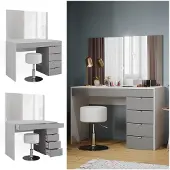 Vicco Kaptafel Elise Wit/Grijs 115 cm met spiegel en kruk, Model 41342