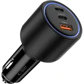 Tech-Protect CC04 autolader met 3 aansluitingen, PD 130W, zwart