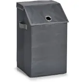 Zeller Wasmand - antraciet - met deksel - polyester - 34 x 34 x 60 cm - Wasgoedmanden