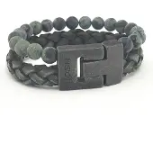 Josh Heren Leren Armband met Natuursteen Groen | 24981-BRA