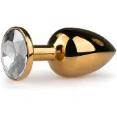 EasyToys Metal No.1 - gouden anale plug met witte steen in kegelvorm (2,5 cm)