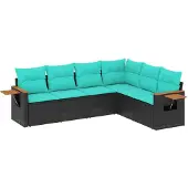 vidaXL 6-delige tuinmeubelset met kussens, zwart, polyrotan