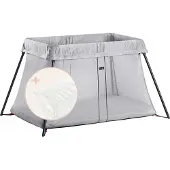 BabyBjörn Lit parapluie Light Argent + Drap housse blanc