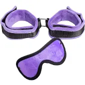 Rimba - Soft Bondage Set Handboeien Voetboeien Blinddoek - Zwart/Paars