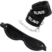 Rimba - Soft Bondage Set blinddoek En handboeien SLAVE - Zwart