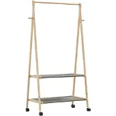 vidaXL Kledingrek met schappen en wielen 96x45,5x155,5 cm bamboe