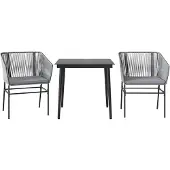 vidaXL 3-delige Tuinset met kussens poly rattan glas grijs