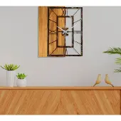 Opviq , Houten Klok 37-A, Wandklok, Notenhout, Metaal, 49 x 58 cm