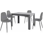 Notio Living Lynn & Luna|Set van Eettafel 120x80cm met 4 Stoelen Grijs