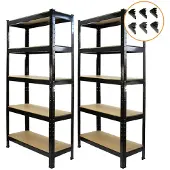 Monster Racking Monster Stellingen 2 x Zwart Stellingen Eenheid 5 Tier Garage Opslag Magazijn Opschorten 75 x 150 x 30cm