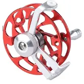 König Design Angelrol voor ijsvissen, vliegenrol, spinrol, 65 mm, aluminium, rood