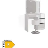 Vicco Kaptafel Sherry, Wit, 90 cm met spiegel, LED-lichtslinger en kruk