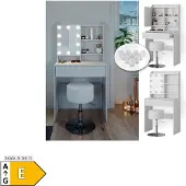 Vicco Kaptafel Laura Wit 70 cm met spiegel, LED-lichtslinger en kruk, Model 38282