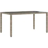 vidaXL Tuintafel met glazen blad 150x90x75 cm poly rattan grijs