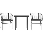 vidaXL 3-delige Tuinset met kussens poly rattan glas zwart