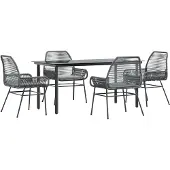 vidaXL 5-delige tuinset met kussens, grijs, polyrotan, glas