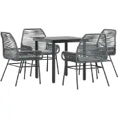 vidaXL 5-delige Tuinset met kussens poly rattan glas grijs