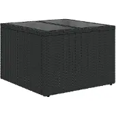 vidaXL Tuintafel met glazen blad zwart 55x55x37 cm poly rattan