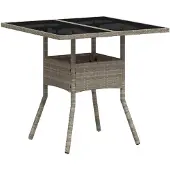 vidaXL Tuintafel met glazen blad 80x80x75 cm poly rattan lichtgrijs