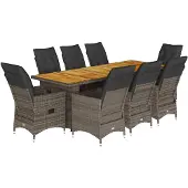 vidaXL 9-delige Bistroset met kussens poly rattan grijs
