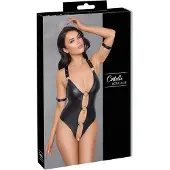 Cottelli Bondage - open body met ringen - glanzend zwart - XL