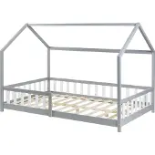En.casa Kinderbed Hesel huisbed met uitvalbeveiliging 140x200 cm grijs []