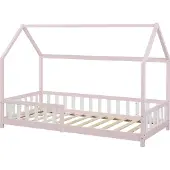 En.casa Kinderbed met geïntegreerd bedbank 'Hesel', met valbeveiliging, lattenbodem 90 x 200 cm, roze