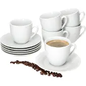 MamboCat Set van 6 TOMMY koffiekopjes schotel wit porselein