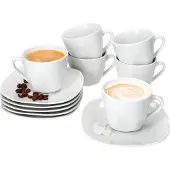 MamboCat Set van 6 LOTTA koffiekopjes 170ml schotels wit porselein