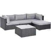 Beliani SANO - Loungeset voor 4 - Zwart - Linkszijdig - PE rotan