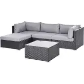 Beliani SANO - Loungeset voor 4 - Zwart - Rechtszijdig - PE rotan