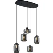 QAZQA Moderne hanglamp zwart met smoke glas 5-lichts - Sheena