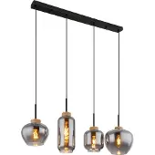 Globo Design Hanglamp Matt 4 Lichts Zwart Met Smoke Glas