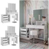 Vicco Kaptafel Anja Wit 139.8 cm met spiegel en kruk, Model 41332
