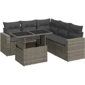 vidaXL 6-delige Loungeset met kussens poly rattan grijs
