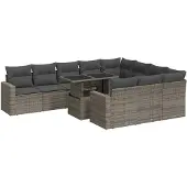 vidaXL 11-delige loungeset voor de tuin met kussens, grijs, polyrotan