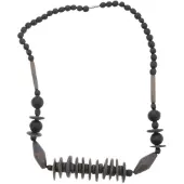 Behave – Korte zwarte kralenketting met spindels – Handgemaakt – 44 cm